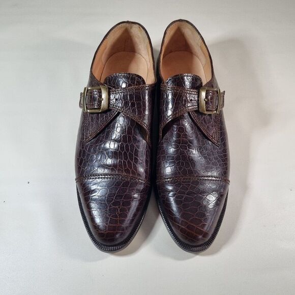 HERA Brown Croc-Embossed Leather Monk Strap Shoes – Elegant Dress Shoes - Picture 1 of 5